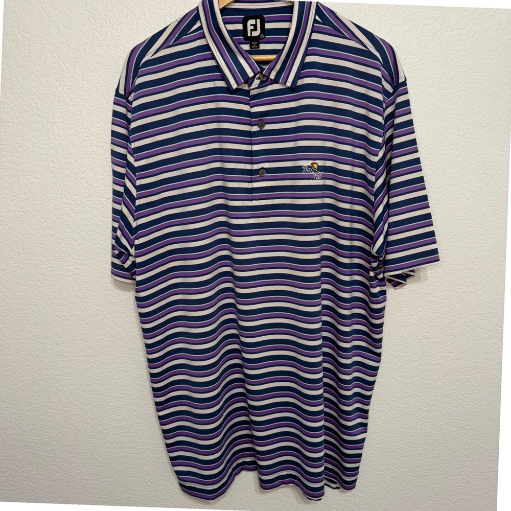 FootJoy FJ Mens 2XL ProDry Golf Polo Shirt Bay Hill Striped Purple Navy White